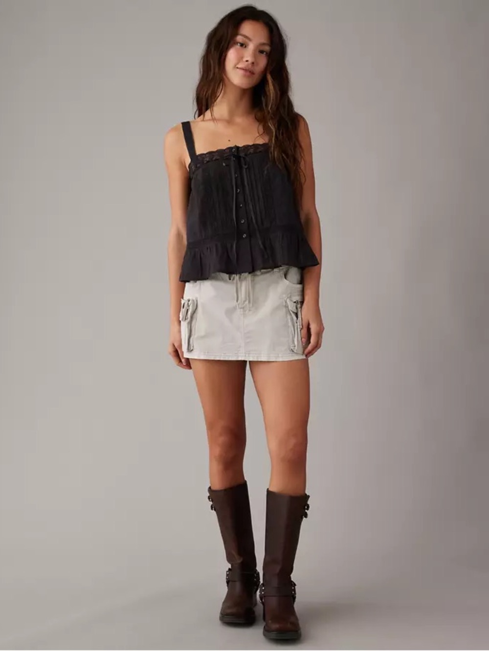 American Eagle Outfitters Black Lace-Trim Pintuck Tank Top - Picture 4 of 9